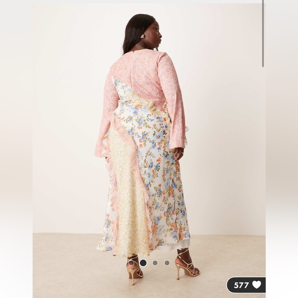 ASOS Curve Floral and Pink Blue Yellow Patchwork Dress - Picture 3 of 5